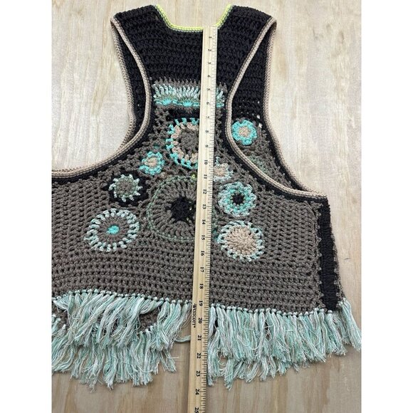 Free People Desert Rose Crochet Vest Racerback Sleeveless Size M Boho Browns - Picture 6 of 7